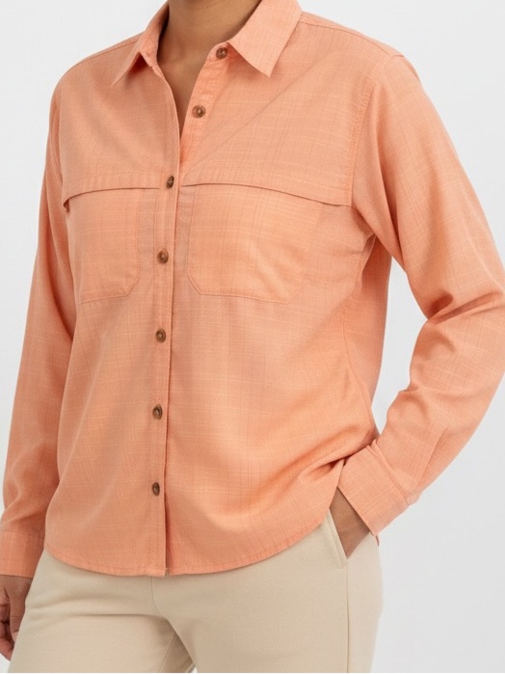 Patagonia Small Women’s Coral Pink Multicolor Stripe Tropical Shirt